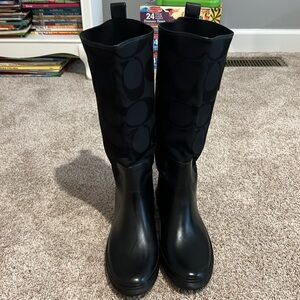 COACH Rain boots  9 Black Rubber with classic “C” waterproof fabric upper